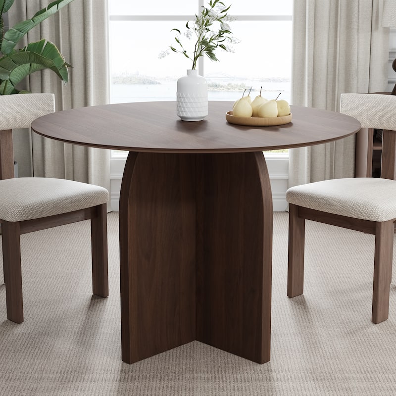 Solid Wood Round Dining Table with Finish and Elegant Arched Legs for Modern Dining Rooms & Kitchens