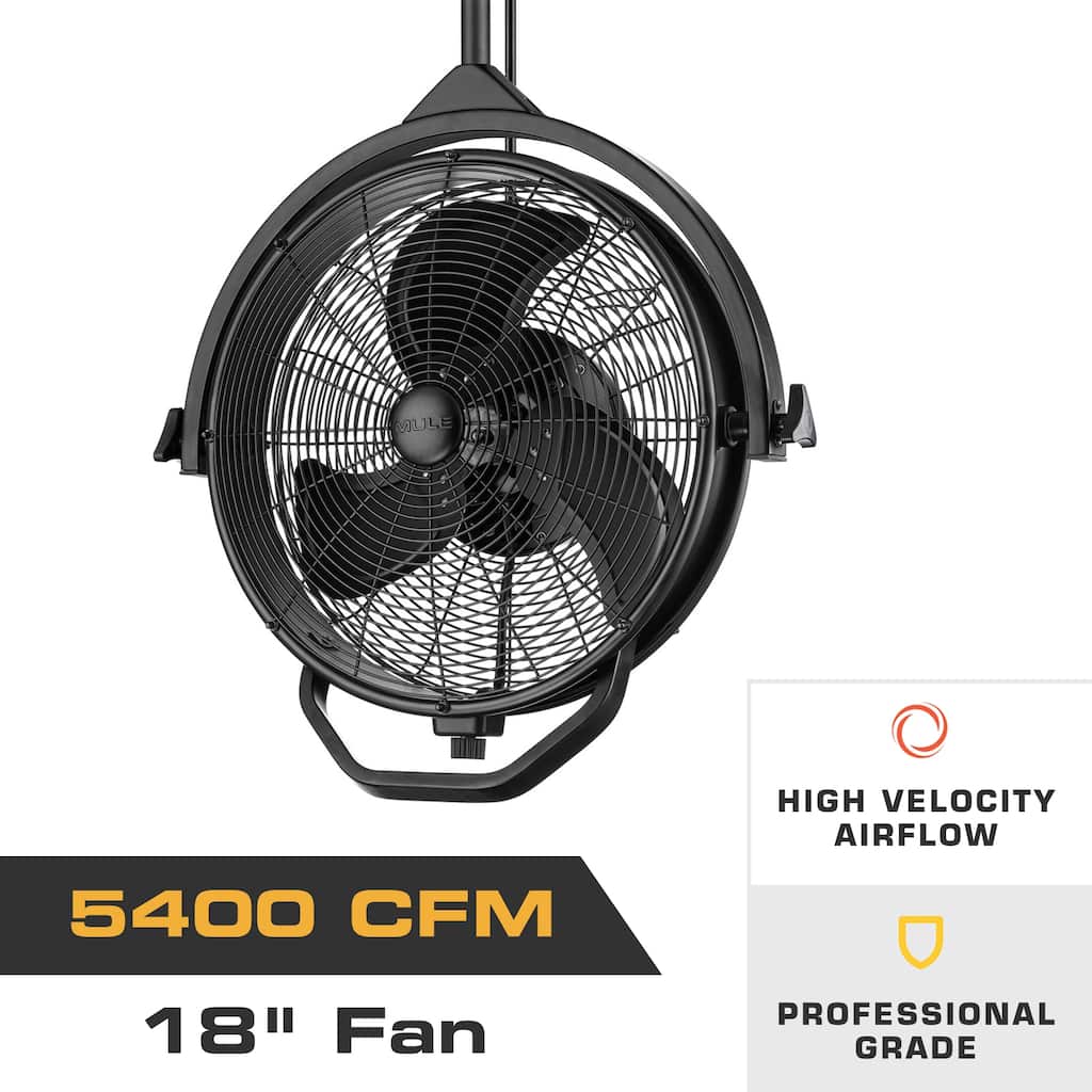 18" Mule Matte Black Outdoor Wet-Rated Dual-Mount Garage Fan, 3-Speed AC Motor - 20 Inches