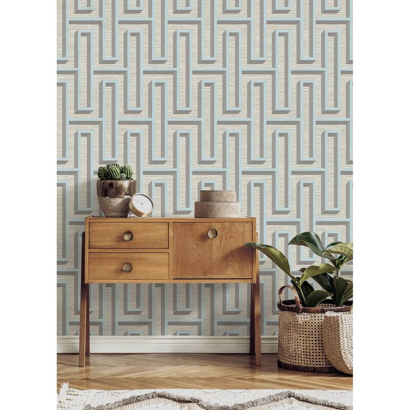 Advantage Henley Light Blue Geometric Grasscloth Wallpaper