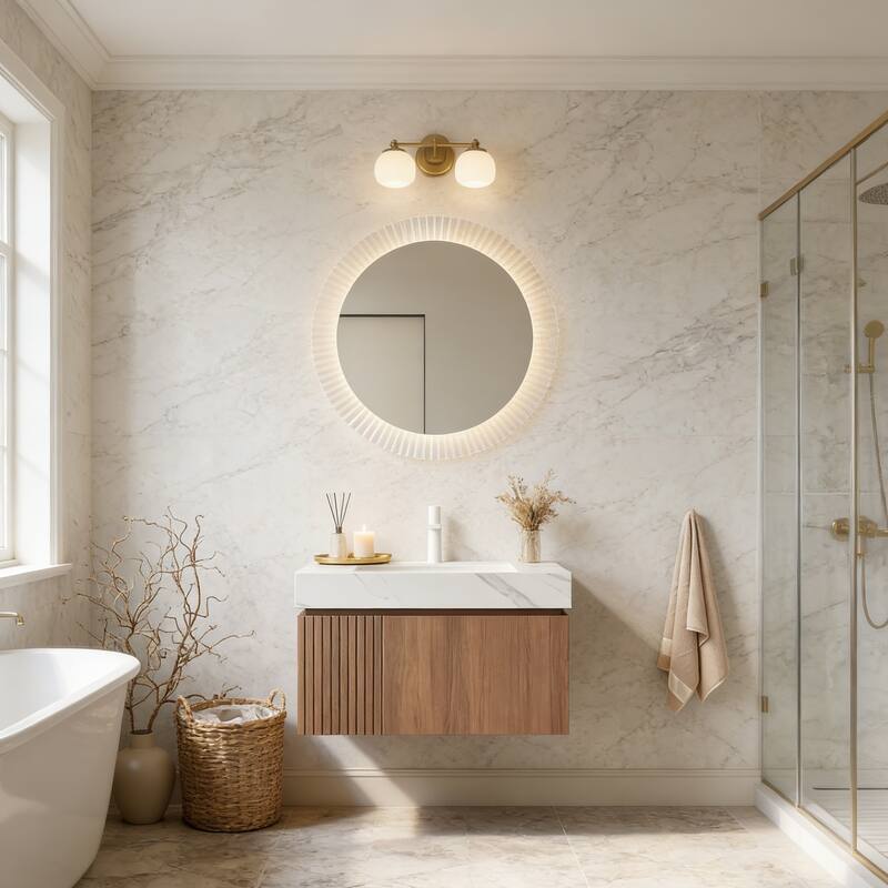 Floating Storage Bathroom Vanity with 1 Pre-drilled Faucet Hole - 30 - Brown Oak