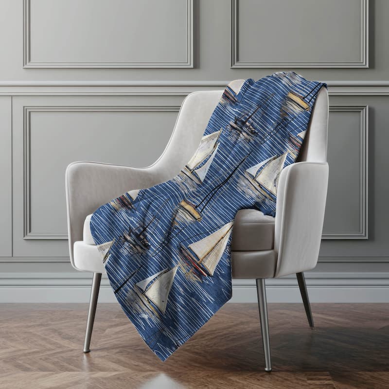 Premium Machine Washable ASB153 Coastal Sailboats Sherpa Throw Blanket