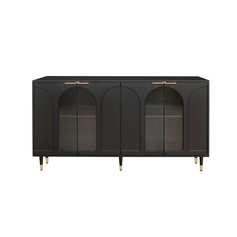 Accent Cabinet Lacquered Wooden Cabinet with 4 Glass Doors Sideboard Buffet