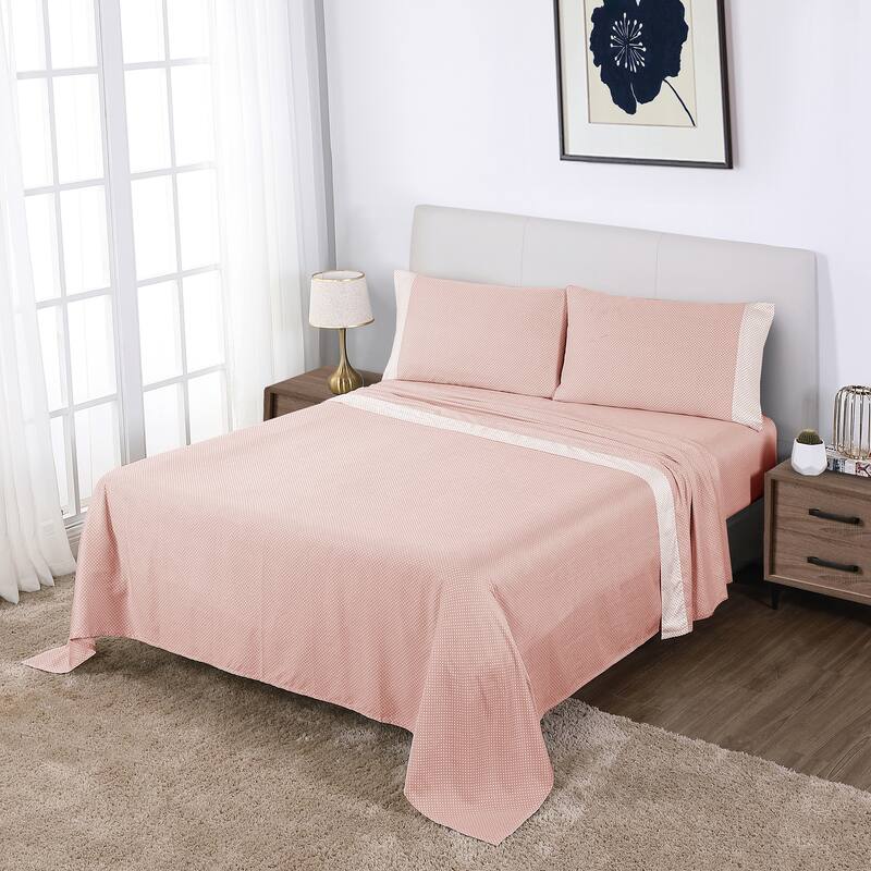 Anne Klein Westhill Dot 4-Piece Cotton Sateen Sheet Set - King - Blush