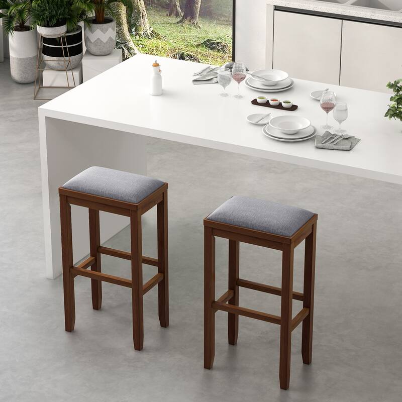 Costway Set of 2 Upholstered Bar Stools Wooden Counter Height Dining