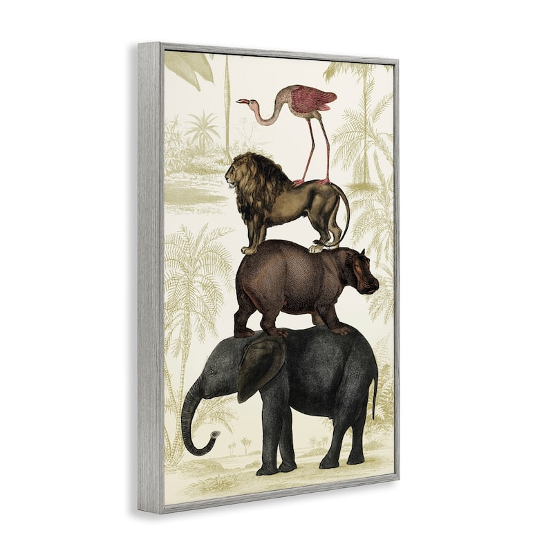 Stupell Jungle Animals Tower Framed Giclee Art Design By Victoria Barnes
