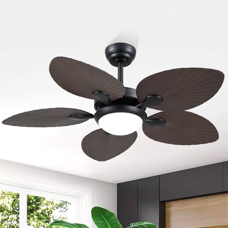 Kviflon 44" Wood GrainTropical Ceiling Fan with Light and Remote,Indoor and Outdoor Ceiling Fan,Waterproof - 44 Inches - Dark Brown