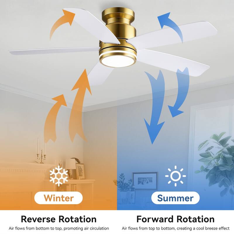 41 and 46 Inches Flush Mount Ceiling Fan with Light and Remote