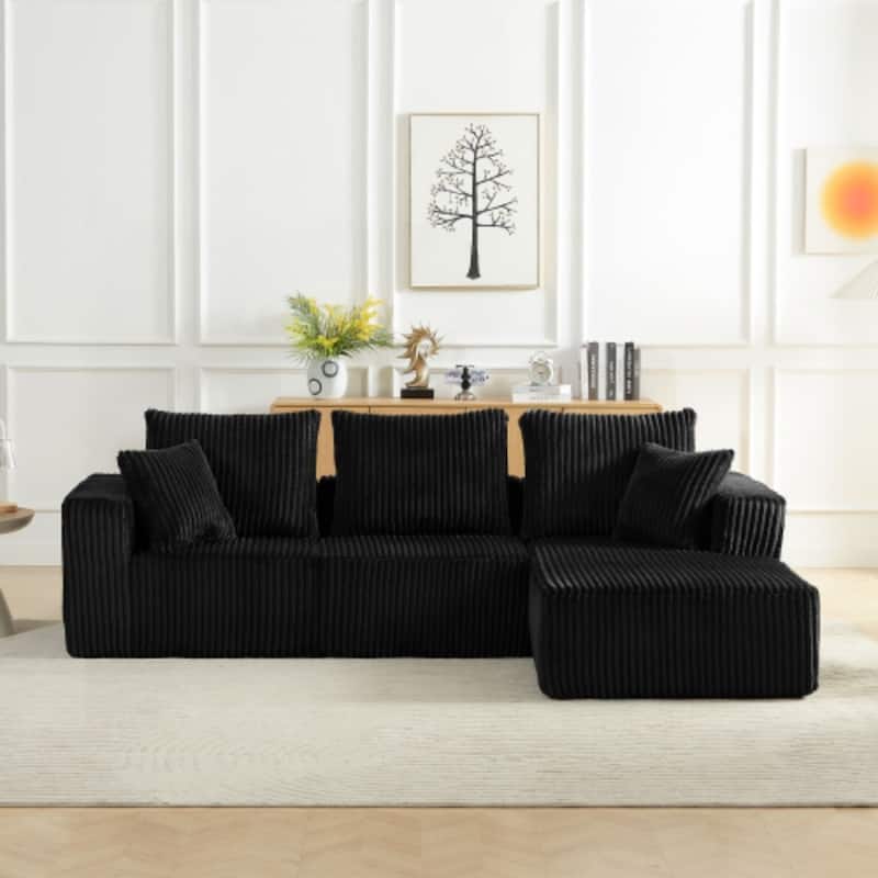 103.5" Corduroy Modular Upholstered Compressed Sectional Sofa with Deep Seat - Black - Left Facing