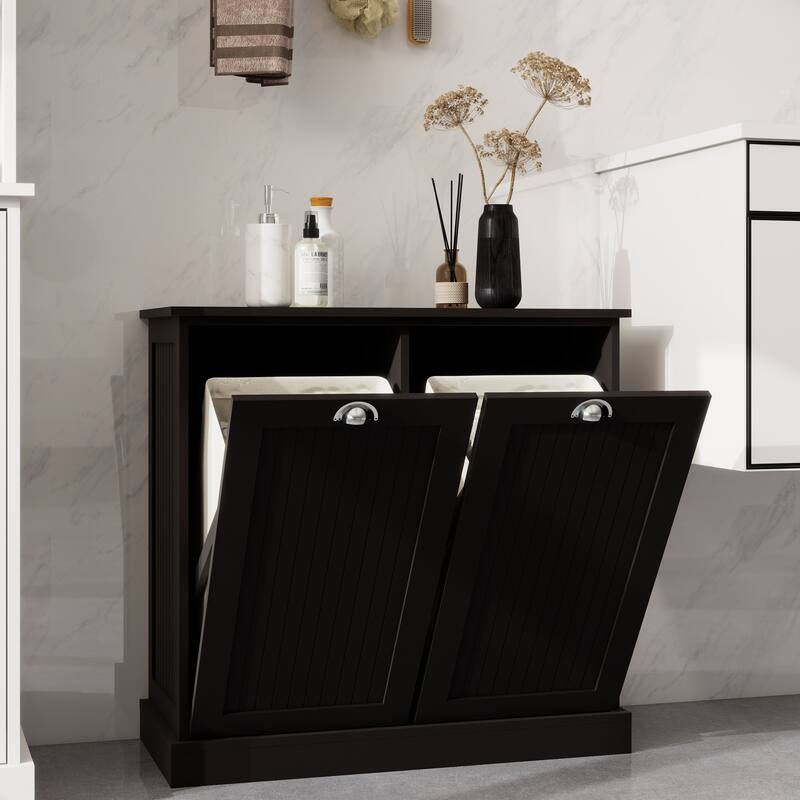 Sideboard Pantry Cabinet Laundry Sorter Cabinet with Removable Bags, Laundry Hamper Cabinet for Bathroom