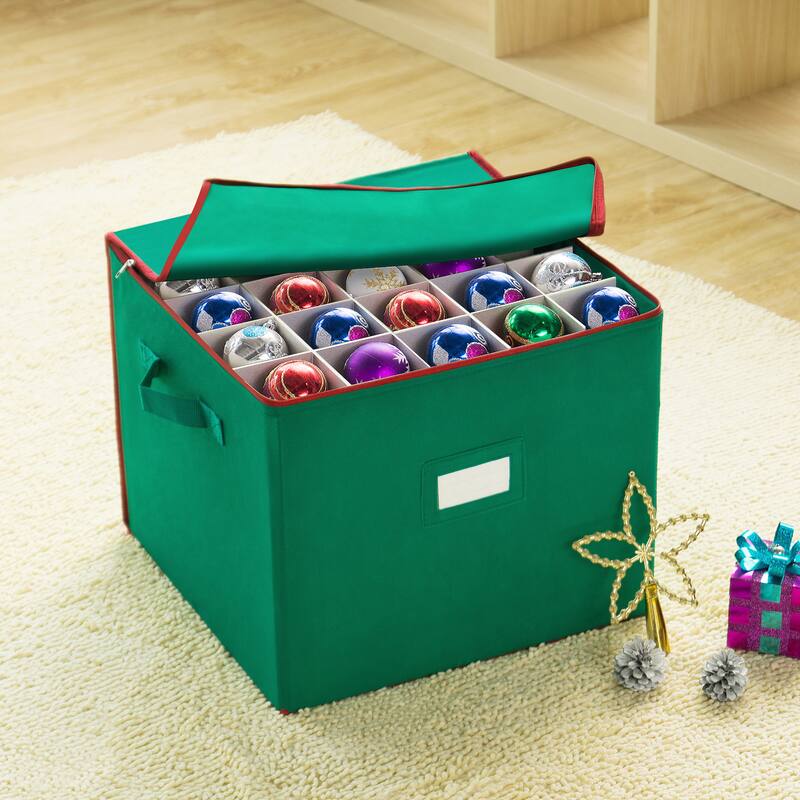 Ornament Storage Box - Holiday Organizer with 75 Compartments, Dividers for Christmas Bulbs and Decorations by Tiny Tim Totes