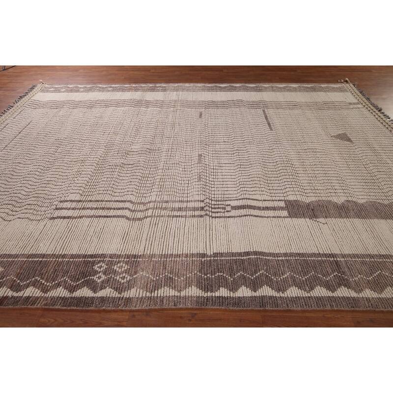Earth Tone Moroccan Oriental Area Rug Hand-Knotted Wool Carpet - 8'10"x 12'4"