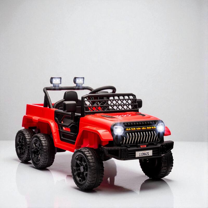 12V 4x4 Kids Ride-On Truck with Remote Control, Back Trailer, Spring Suspension, LED Lights, Horn