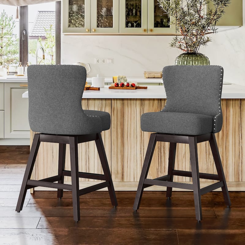 26 in. Mid-Century Modern Counter Stools Wood Frame Swivel Bar Stools with Faux Leather/Fabric Upholstered Seat