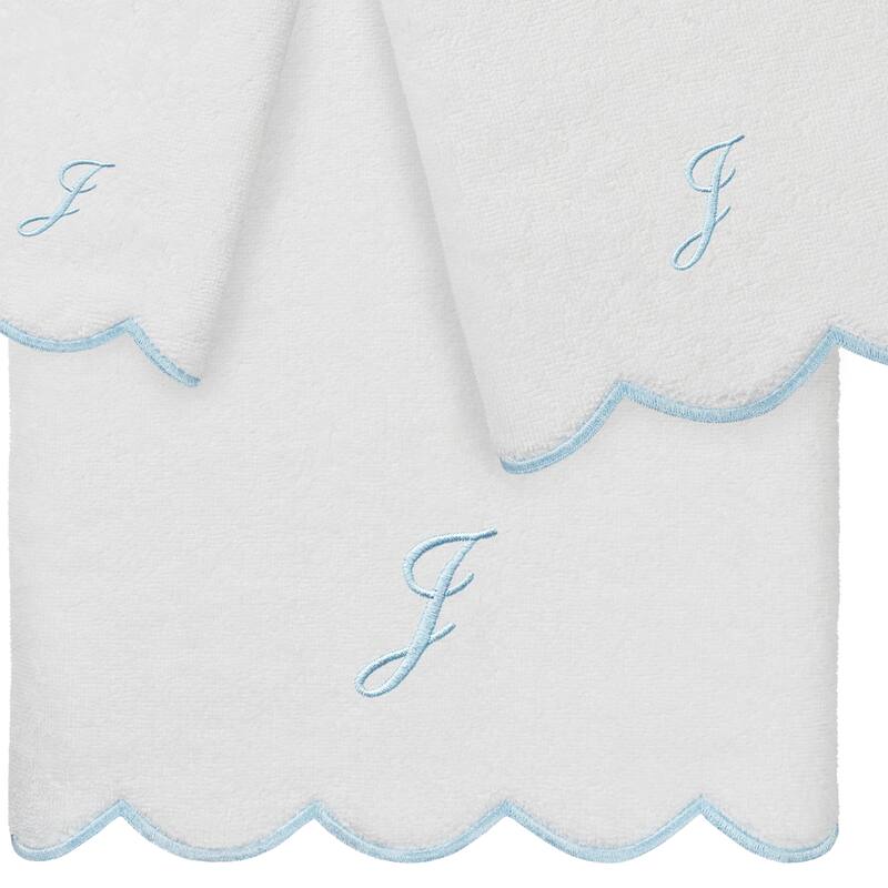 Authentic Hotel and Spa 100% Turkish Cotton Blue ADORNIA Scallop Personalized 3 Piece Towel Set - 3 Piece Set