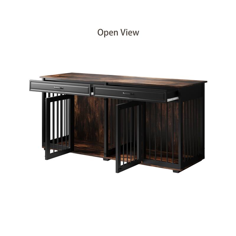 72.4 Inch Wooden Large Furniture Dog Crate with Drawers & Divider
