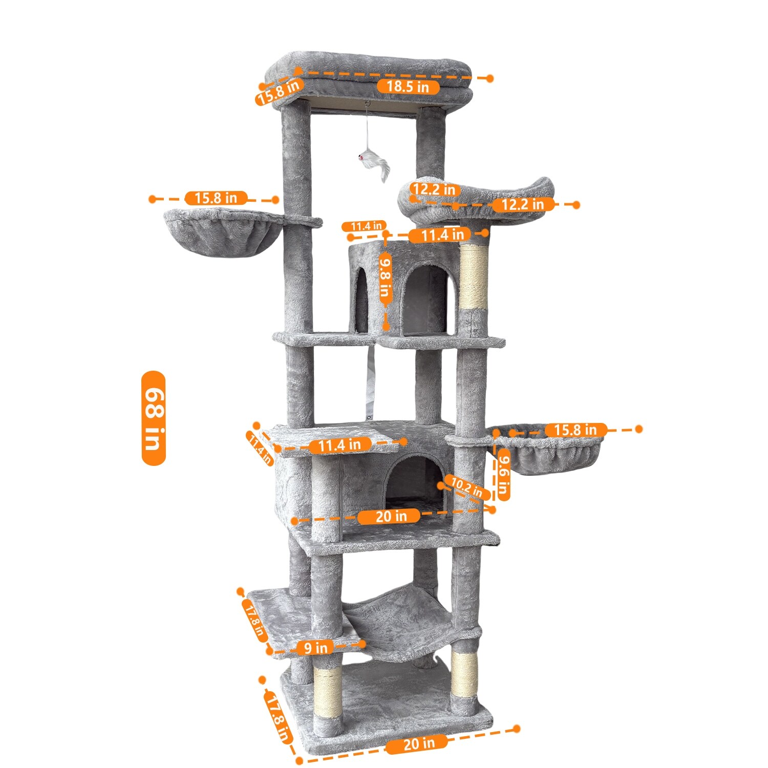 68 Inches Multi-Level Large And Tall Cat Tree 6-Level Playground