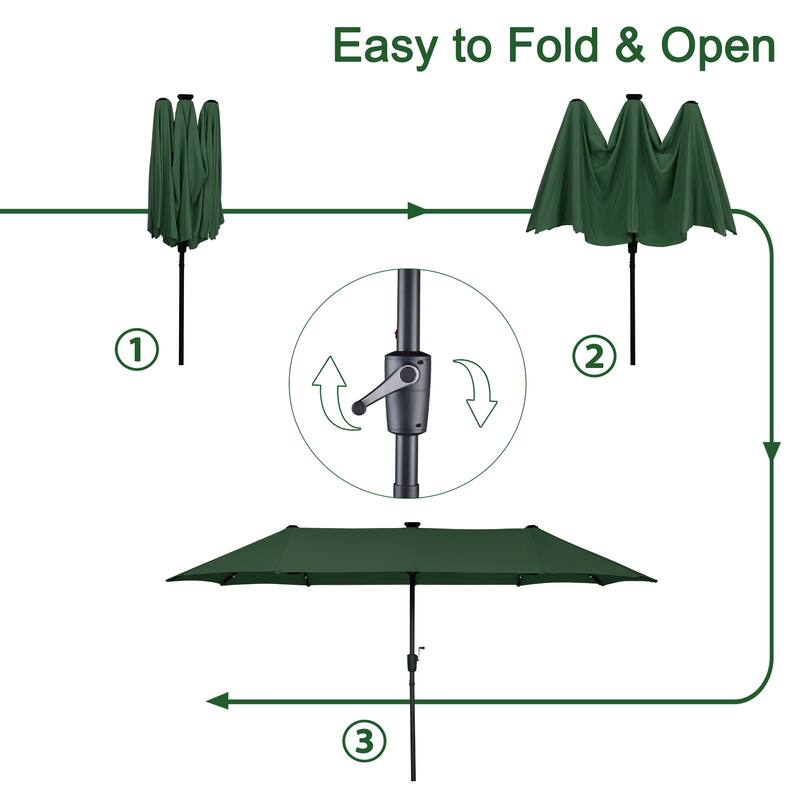 Ainfox 13ft Double-sided Patio Umbrella Solar LED Lighted Outdoor Martet Umbrella with Base