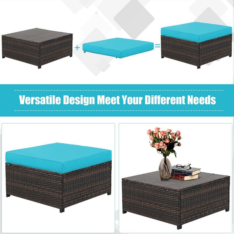5 Pieces Patio Cushioned Rattan Furniture Set - 50" x 30.5" x 29" (L x W x H)