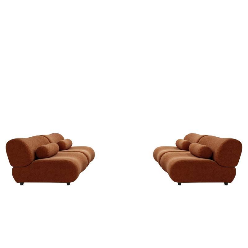 Chenille Modular 4-Seater Sectional Sofa Set with Cylindrical Pillows and 70° Reclined Backrest