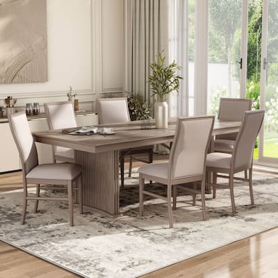 Furniture of America Barbesh Modern Natural Ash Solid Wood 7-Piece Dining Table Set