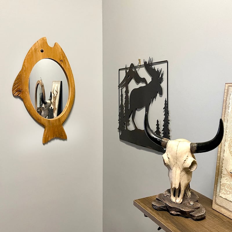 Rustic Wood Fish Shaped Wall Mirror Coastal Beach Nautical Bathroom - 13.75 X 23.75 X 1.25 inches