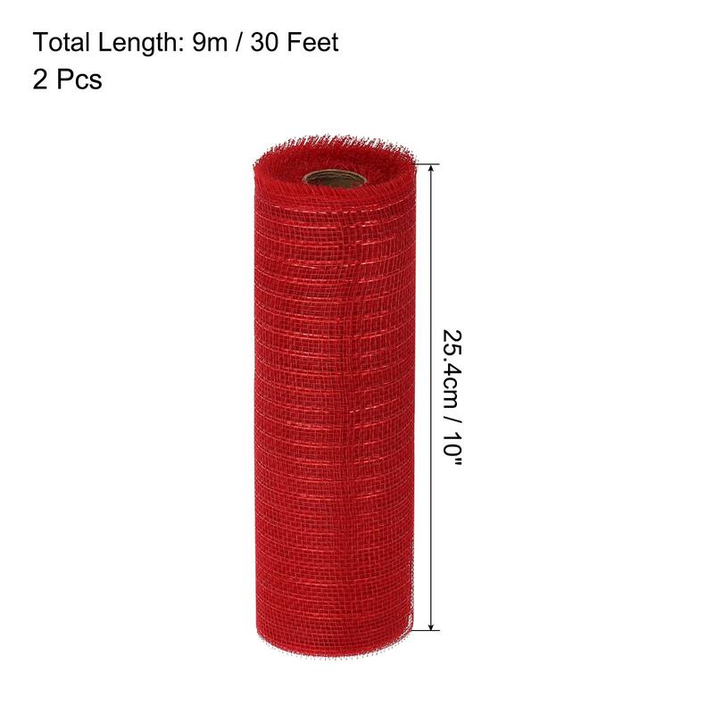 2 Pcs 10" x 30Feet PP Decorative Mesh Ribbon, Burgundy with Foil - Red