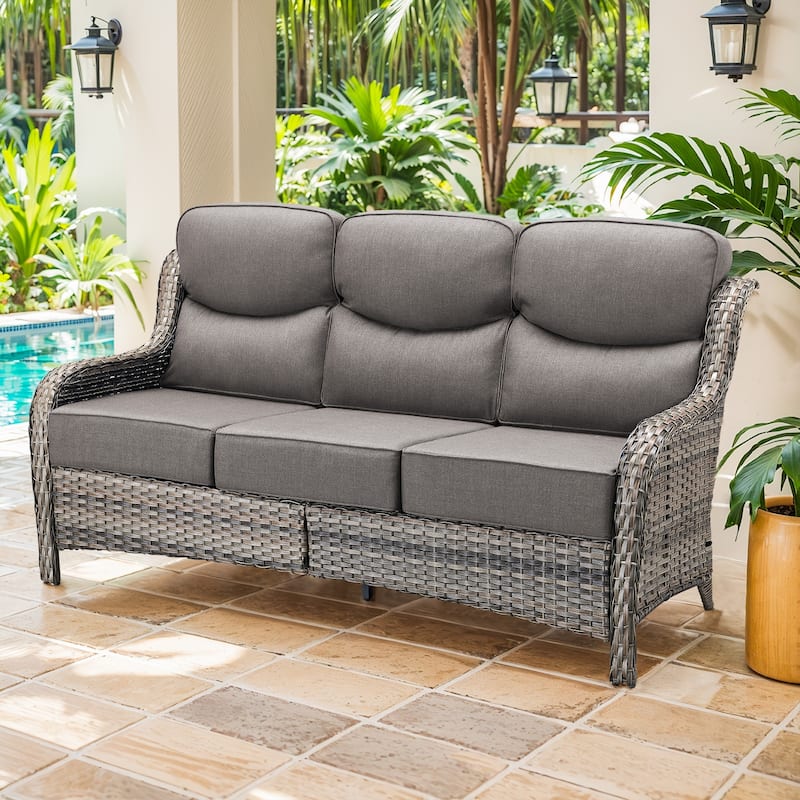 Outdoor Sofa with 6-Inch Thick Cushions Furniture for Porch - Grey Wicker Grey Cushion - Only Sofa