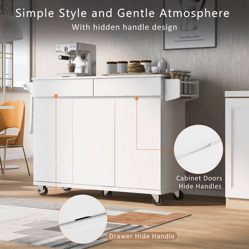 Rolling Kitchen Island Cart on Wheels with Adjustable Shelves, 2 Drawers, and Spice Rack