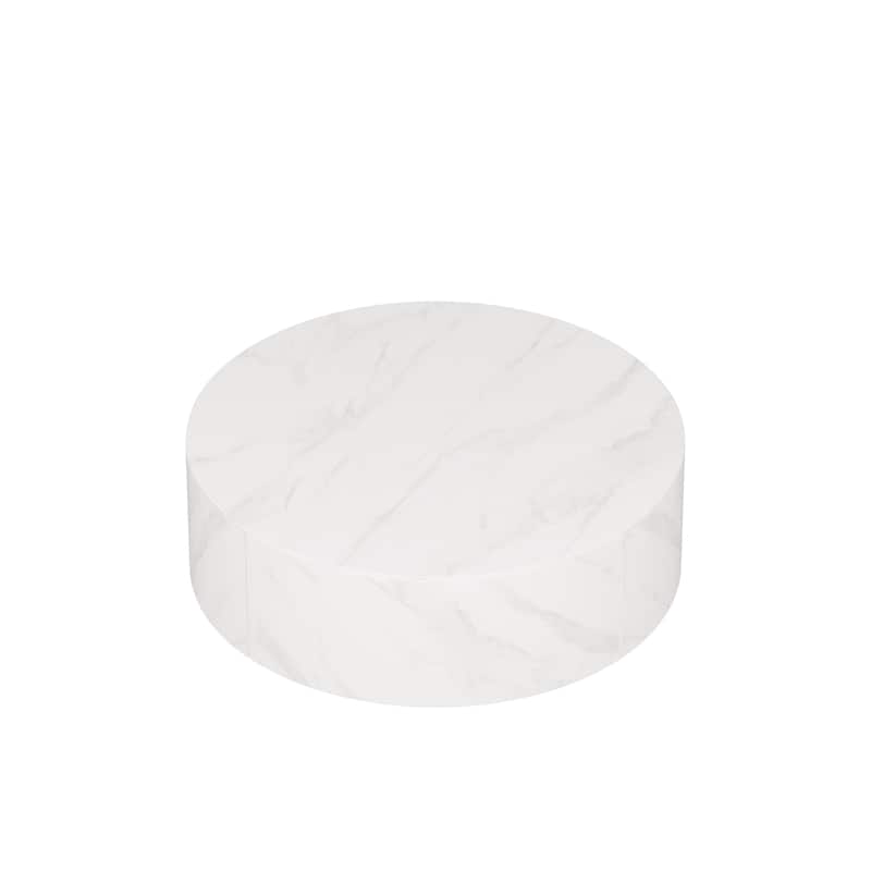 Modern Round Drum Coffee Table, Trapezoid White Marble Coffee Table For Living Room