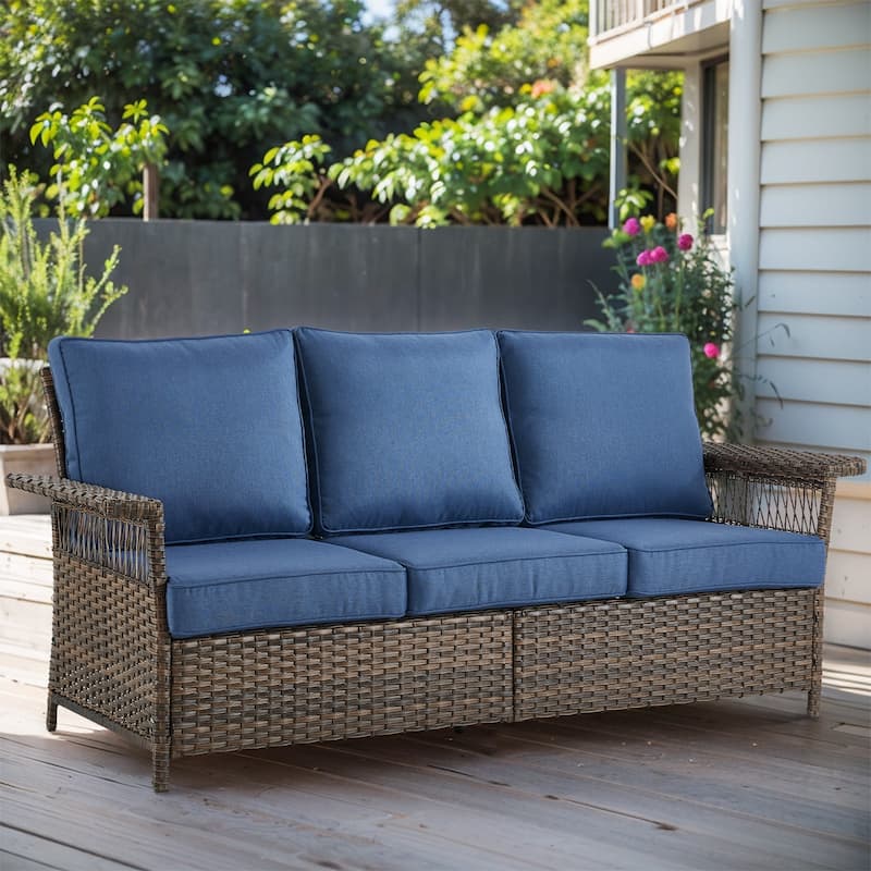 Outdoor PE Rattan Sofa Furniture Set - Brown - Blue - Brown