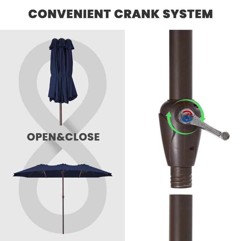 15ft Steel Navy No Tilt Market Patio Umbrella without Base