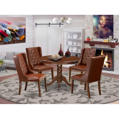 HomeStock 5-Piece Round Mahogany Finish Solid Wood Top Dining table with 4 Chairs