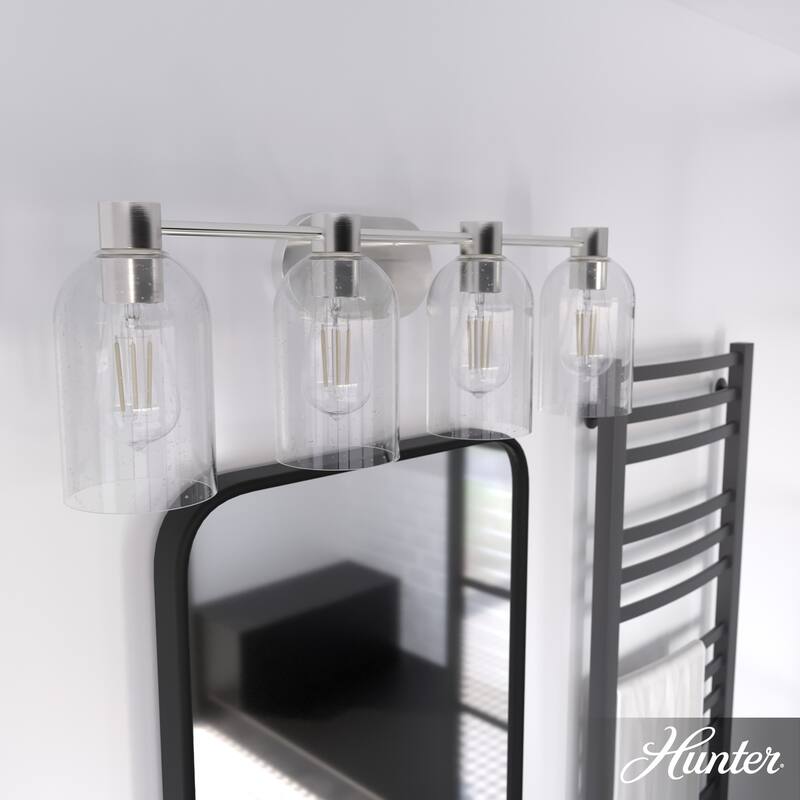 Hunter Lochemeade 4-Light Vanity Wall Light, Damp-Rated - Bathroom, Laundry - Modern Farmhouse, Contemporary, Industrial - Brushed Nickel