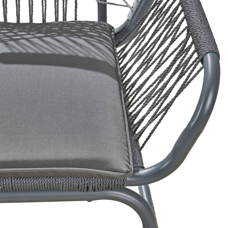 Ciao Accent Club Chair Set of 2, Outdoor Gray Cushions, Gray Rope and Steel