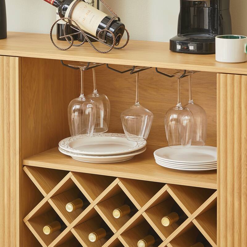 Modern Wavy Curve Sideboard-Multifunctional storage cabinet with wine rack and glassware holder