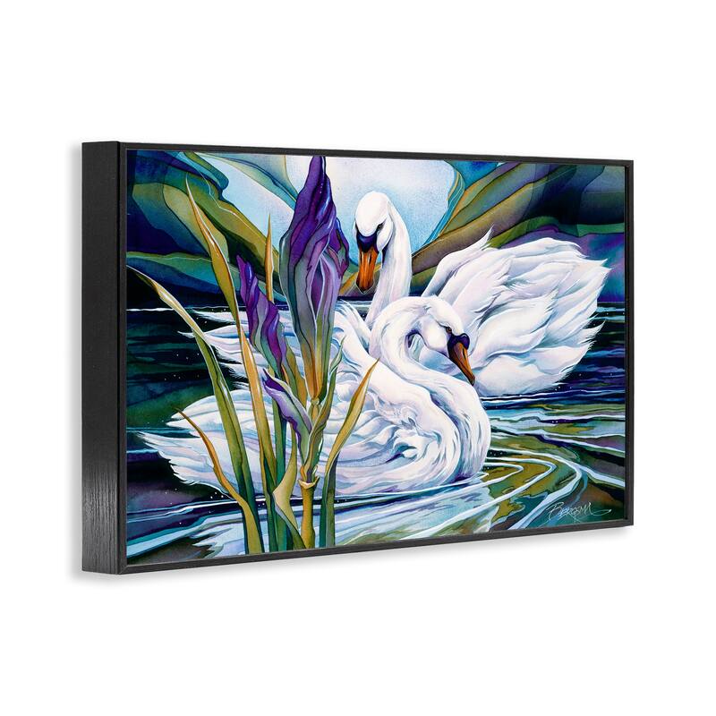 Stupell Swans with Abstract Pond Ripples Framed Giclee Art Design By Jody Bergsma