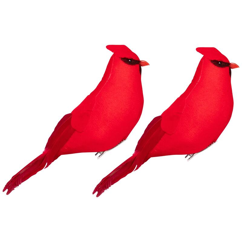 Cardinal Clip-on Christmas Ornaments - 8" - Red and Black - Set of 2