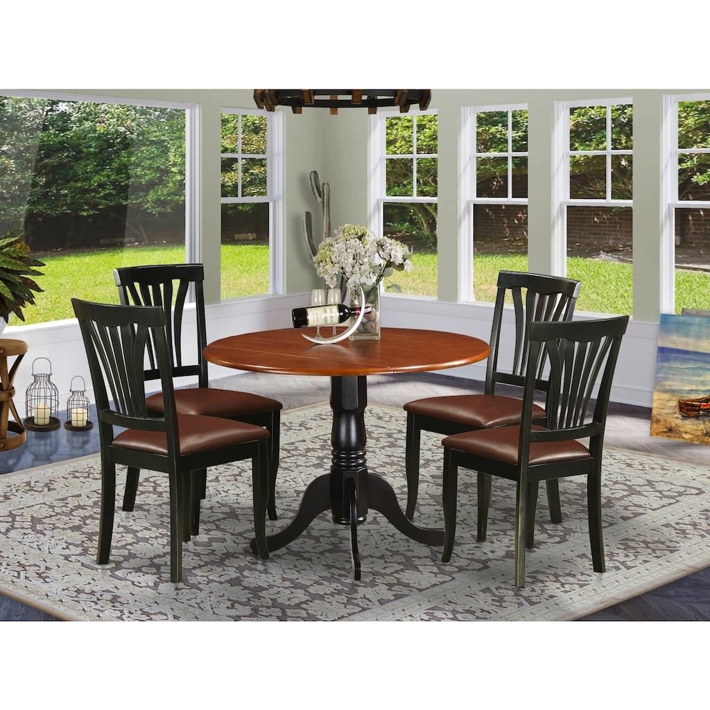 HomeStock 5-Piece Round Black and Cherry Finish Solid Wood Top Dining table with 4 Chairs