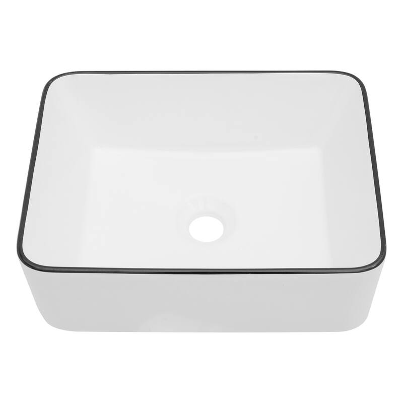 16x12 Inch Ceramic Rectangular Vessel Bathroom Sink - White/Black
