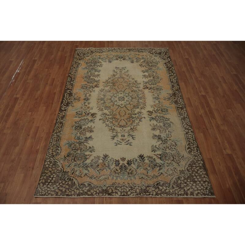 Hand Knotted Oriental 100% Wool Carpet Transitional Floral Beige & Ivories Anatolian Area Rug - 9' 3'' X 5' 8''