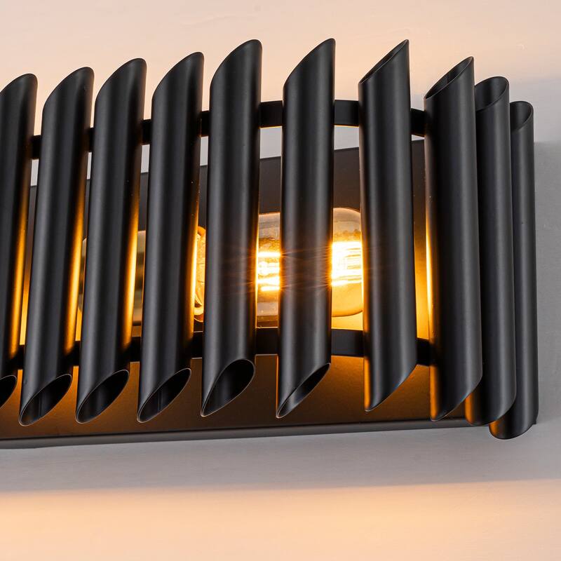 Black Angled Slatted Cylinder Wall Sconce Modern Industrial Light