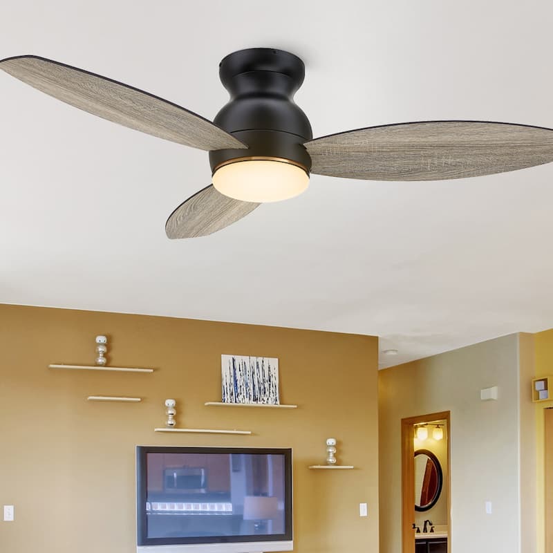 CARRO Reed 48" Indoor Ceiling Fan with LED Light and Remote - Black Walnut/Wooden