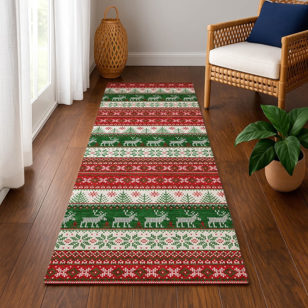 Premium Washable Super Soft Chritmas Stripes Mayfield Rug
