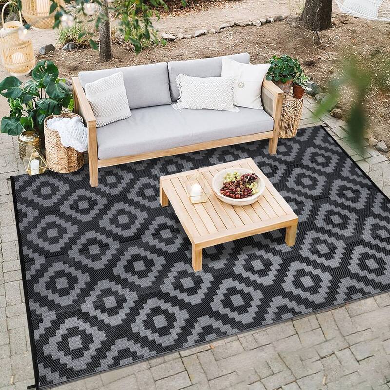 Outdoor Rug Waterproof Plastic Straw Rug Reversible Rug for Patios Decks Porch Camper Balcony Backyard