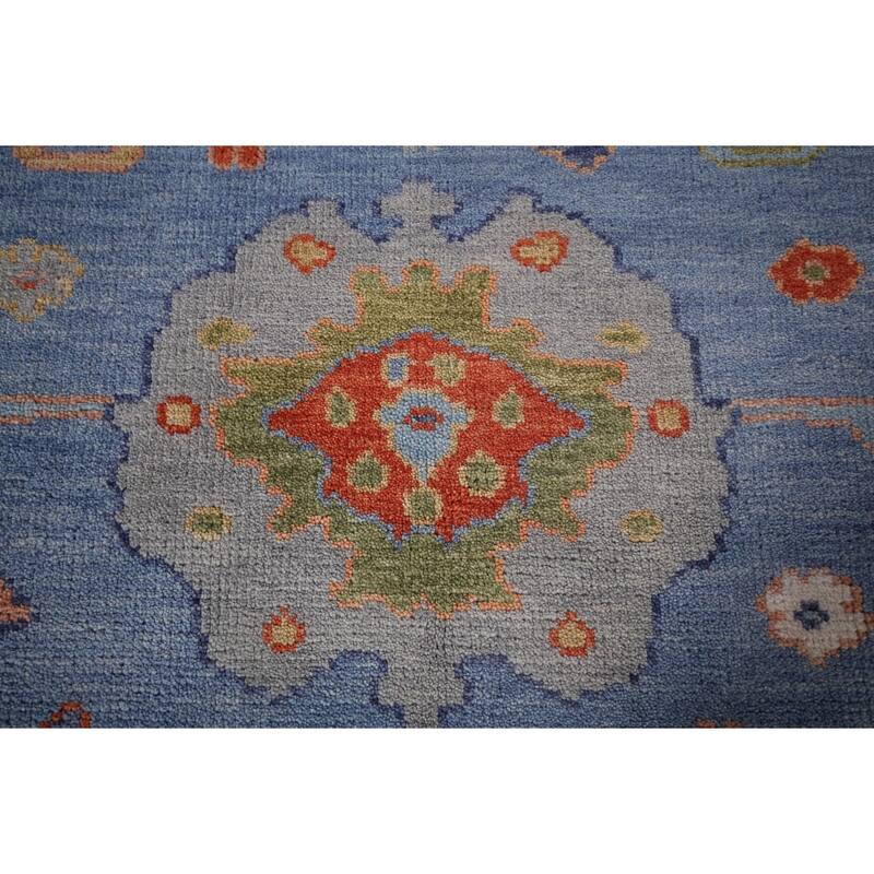 All-Over Blue Floral Oushak Oriental Area Rug Handmade Wool Carpet - 7'11"x 15'9"
