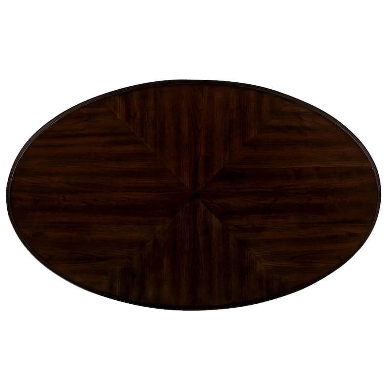 Oval Wood Coffee Table for Living Room with Open Storage Shelf, 2-Tier Solid Wood Cocktail Table with Beautiful Floral Carvings