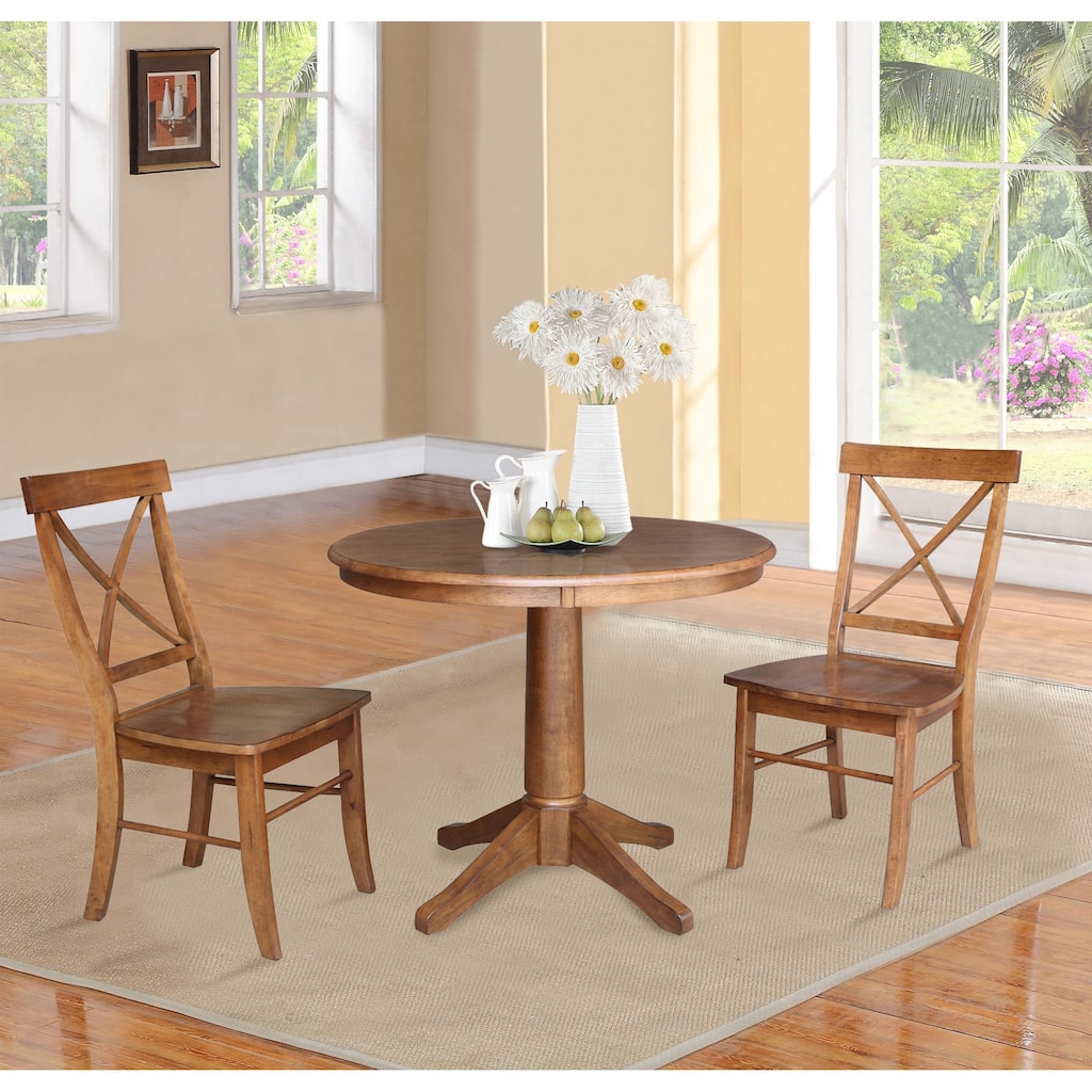 36" Round Top Pedestal Table with 2 X-Back Chairs - 3 Piece Set