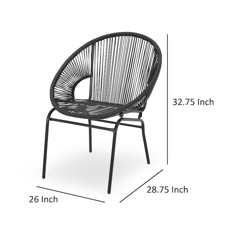 Sanu Outdoor Accent Chair Set of 2, PE Rattan, Black Iron, Round Backrests