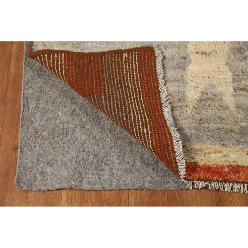 Moroccan Oriental Area Rug Hand-Knotted Beige Tribal Wool Carpet - 6'10" x 9'8"