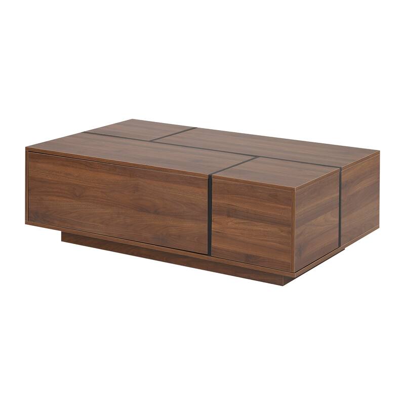 Rectangular Coffee Table, Sliding Top Coffee Table with 2 Drawers and 2 Hidden Storage, Living Room Cocktail Table